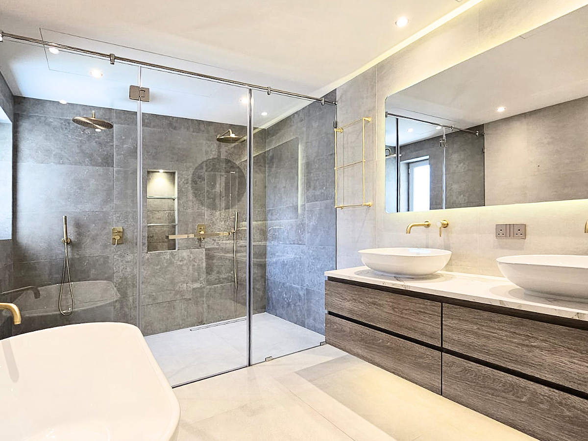 Luxury Master Bathroom with Twin Shower Area in Arabian Ranches Dubai by The Big Fitout